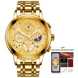 WISHDOIT Original Watch for Men's Waterproof Stainless Steel Quartz Analog Fashion Business Sun Moon Star Wristwatches Top Brand
