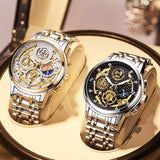 WISHDOIT Original Watch for Men's Waterproof Stainless Steel Quartz Analog Fashion Business Sun Moon Star Wristwatches Top Brand