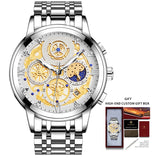 WISHDOIT Original Watch for Men's Waterproof Stainless Steel Quartz Analog Fashion Business Sun Moon Star Wristwatches Top Brand