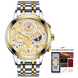 WISHDOIT Original Watch for Men's Waterproof Stainless Steel Quartz Analog Fashion Business Sun Moon Star Wristwatches Top Brand