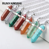 4pc/set Natural Crystal Double Point Bullet Hexagon Pendulum Pendant Reiki Charm Amethyst Necklace DIY Jewelry