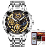 WISHDOIT Original Watch for Men's Waterproof Stainless Steel Quartz Analog Fashion Business Sun Moon Star Wristwatches Top Brand