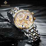 WISHDOIT Original Watch for Men's Waterproof Stainless Steel Quartz Analog Fashion Business Sun Moon Star Wristwatches Top Brand