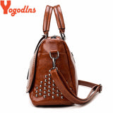 Yogodlns Vintage Rivet Handbags PU Leather Women Bag Sequined Shoulder Bag Designer Women Leather Handbags Luxury Ladies HandBag