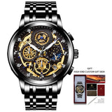 WISHDOIT Original Watch for Men's Waterproof Stainless Steel Quartz Analog Fashion Business Sun Moon Star Wristwatches Top Brand